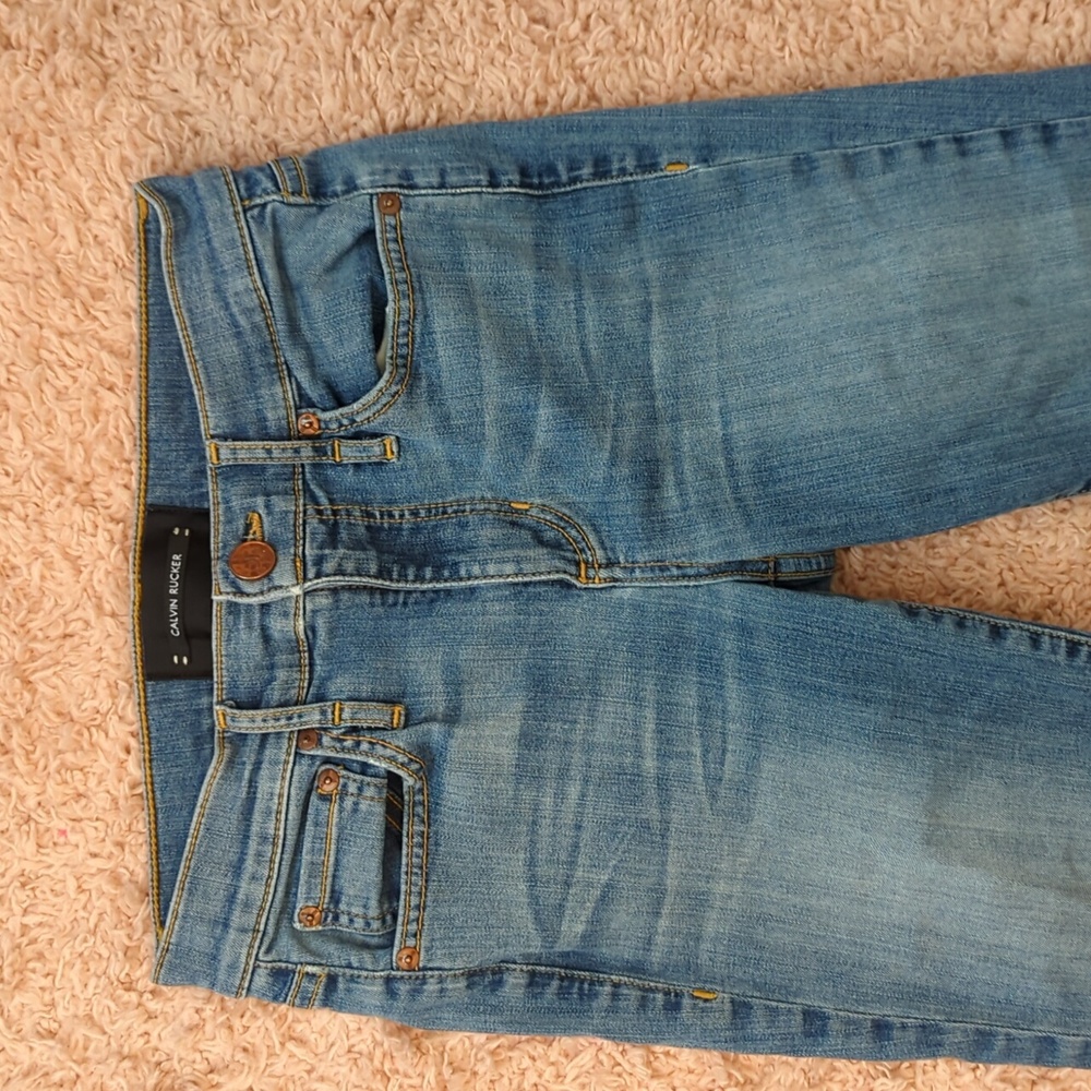 Calvin Rucker Blue Mid Rise Cropped Denim Jeans 2 - Picture 4 of 7